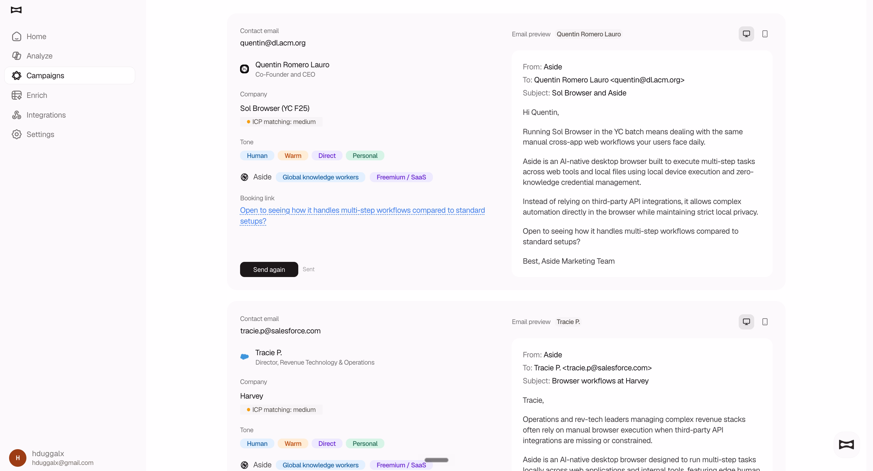 Sapphire personalized outbound email workflow.